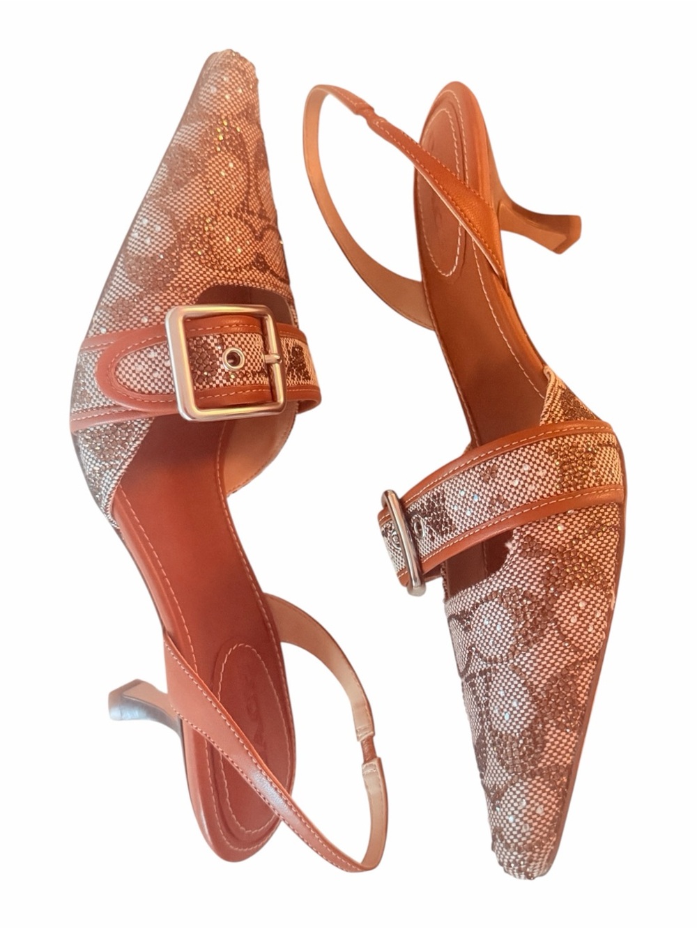 COACH Margot Crystal Signature Jacquard Slingback Kitten Heels 9 NIB